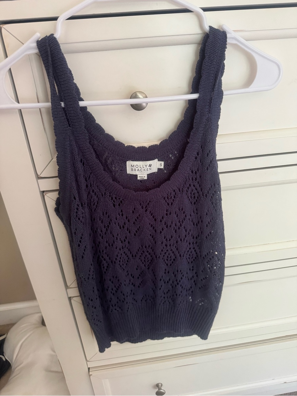 Molly Bracken Navy Knit Openwork Camisole